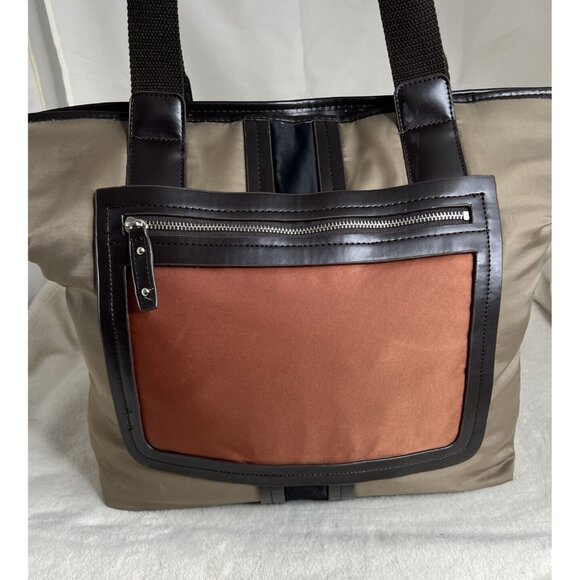 Sandra Roberts Large Tote Bag With Brown Handles & Front Zipper Pocket - Picture 2 of 12